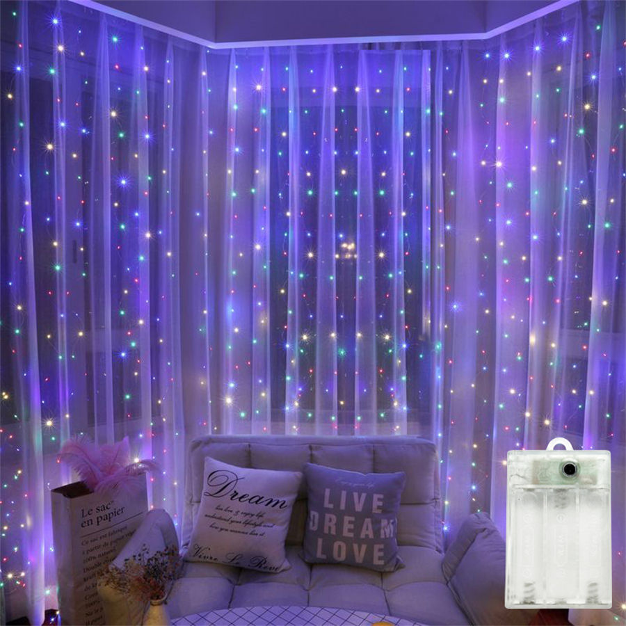 Miniatura: LED Curtain Light 8 Modes Battery Powered Wedding Garland Holiday Party Home Dec