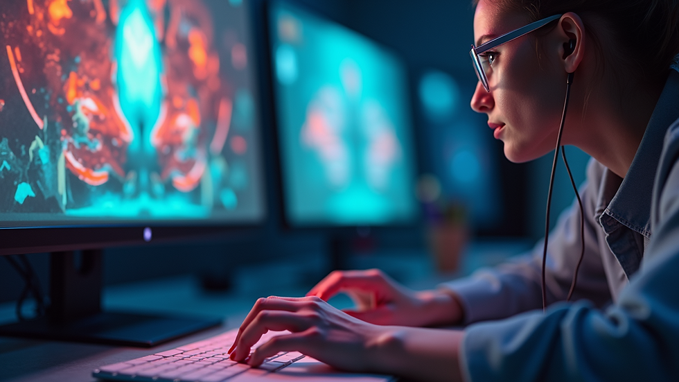 Close-up view of a digital artist working on 3D animation for an immersive experience