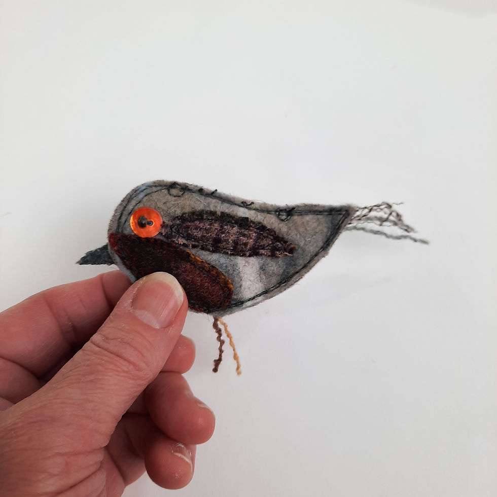 Thumbnail: Grey and red Felt bird brooch 29