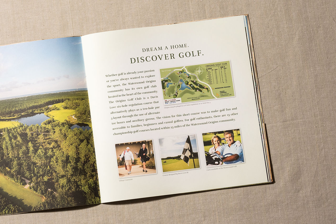 Watersound Origins Brochure custom designed and printed by Brand Focus Marketing agency in Fort Walton Beach