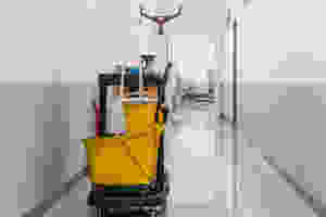 Janitorial cart in hallway