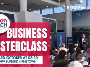The October Business Masterclass is back — and it’s shaping up to be one of the most impactful sessions yet. Join us at BMW Supertech Pinetown on 23 October at 08:30 for a morning of learning, connection, and inspiration.
