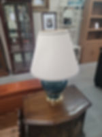 Green Table Lamp with Round White Pleated Shade #499-5