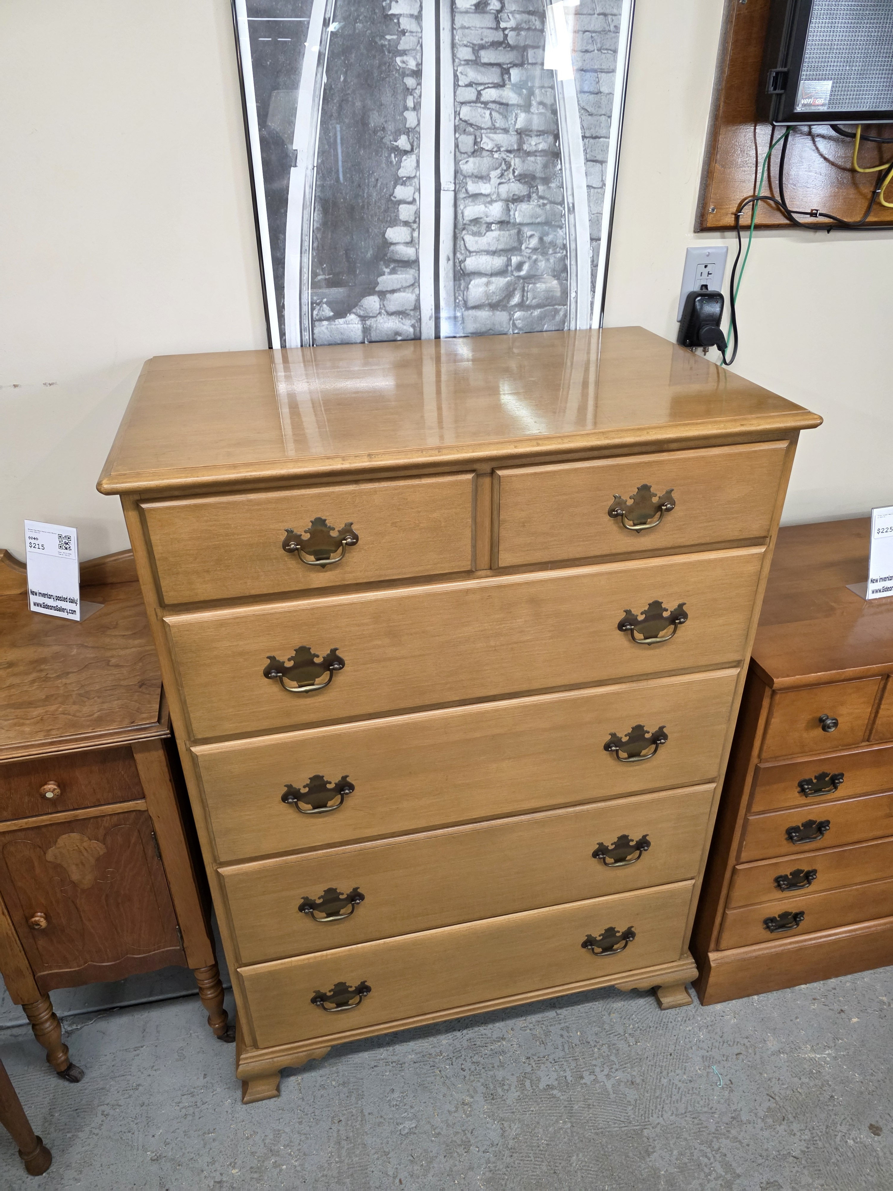 Six Drawer Tall Wood Dresser Chest with Metal Drop Handles #526-6