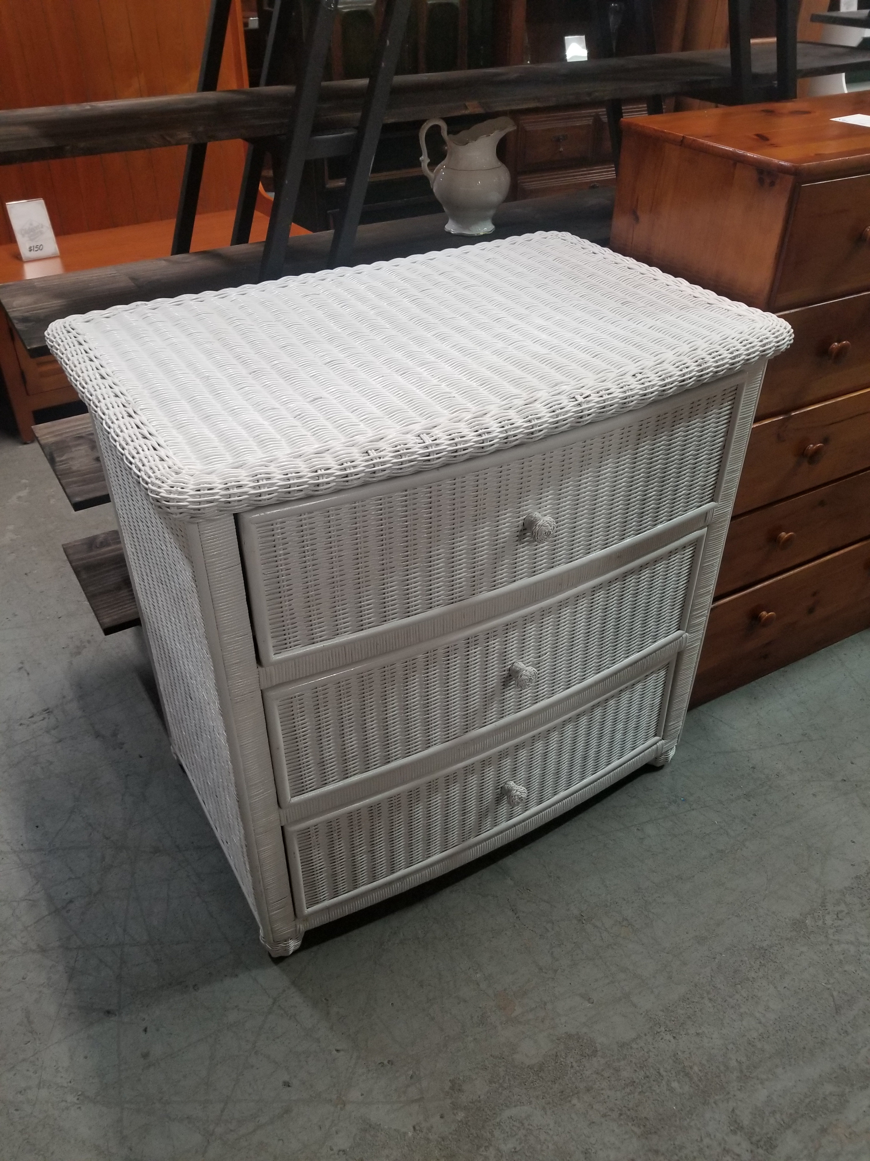 Three Drawer White Wicker Wood Dresser Chest Mysite