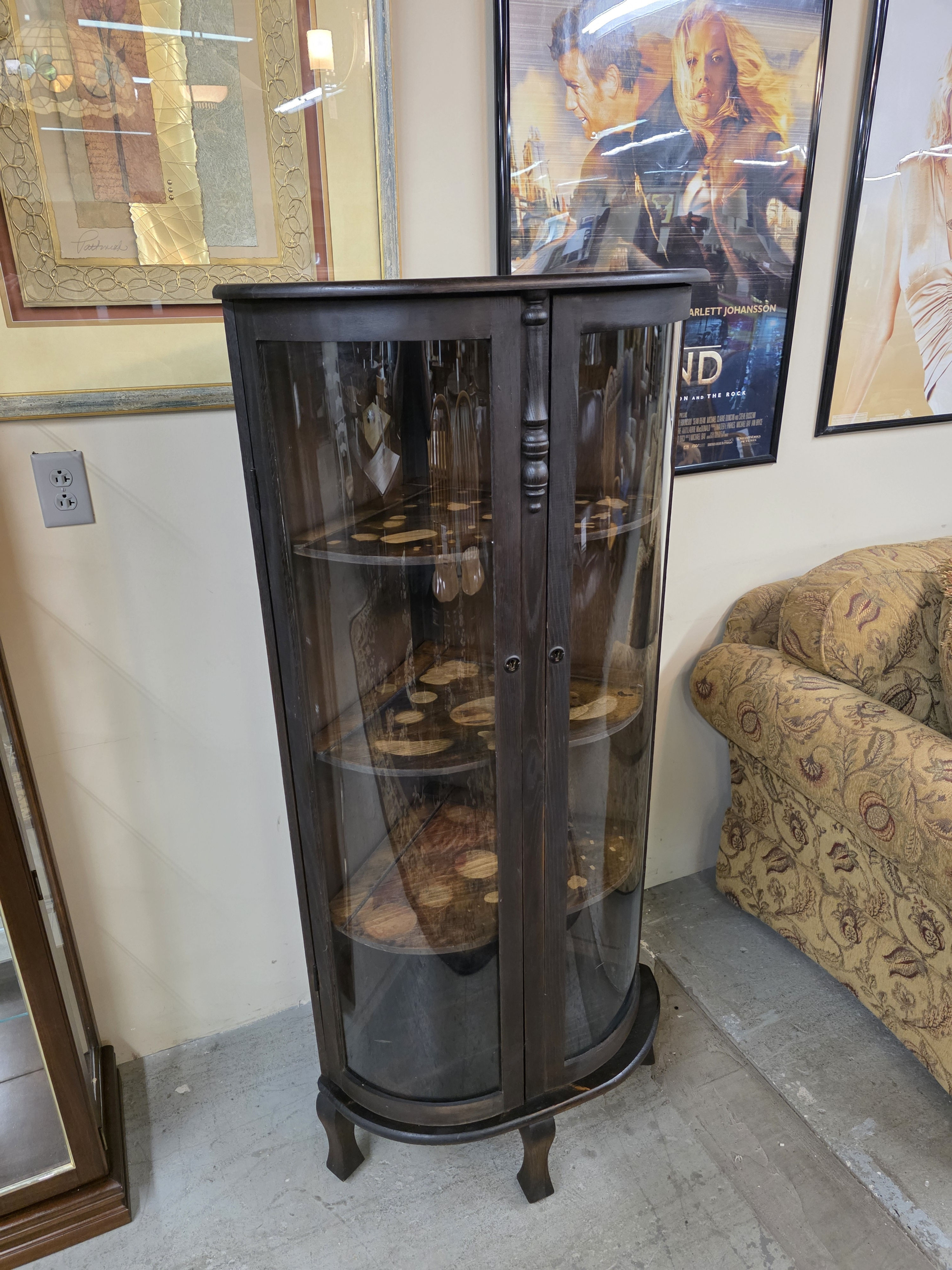Dark Wood Glass Front Corner Curio Cabinet #511-10