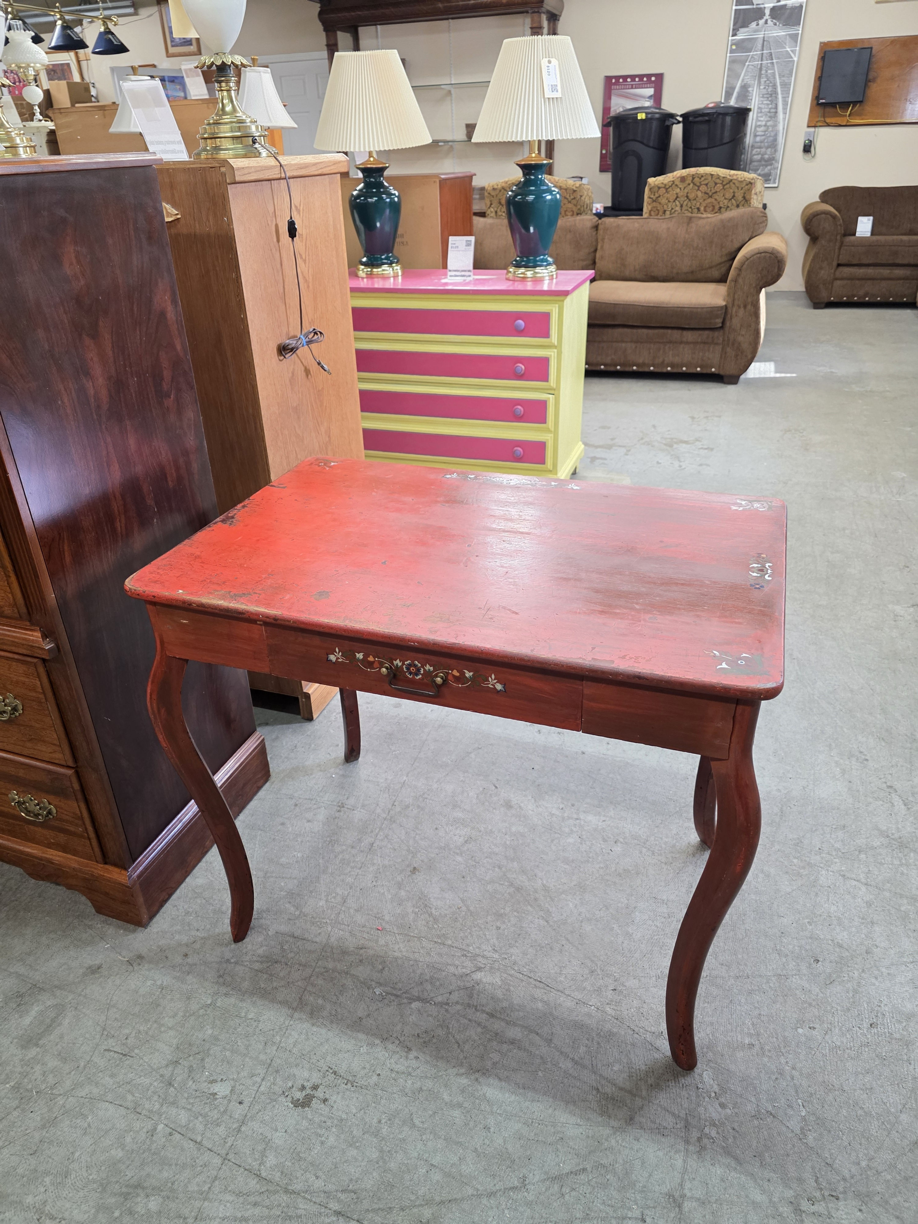Antique Single Drawer Red Wood Writing Desk #508-4