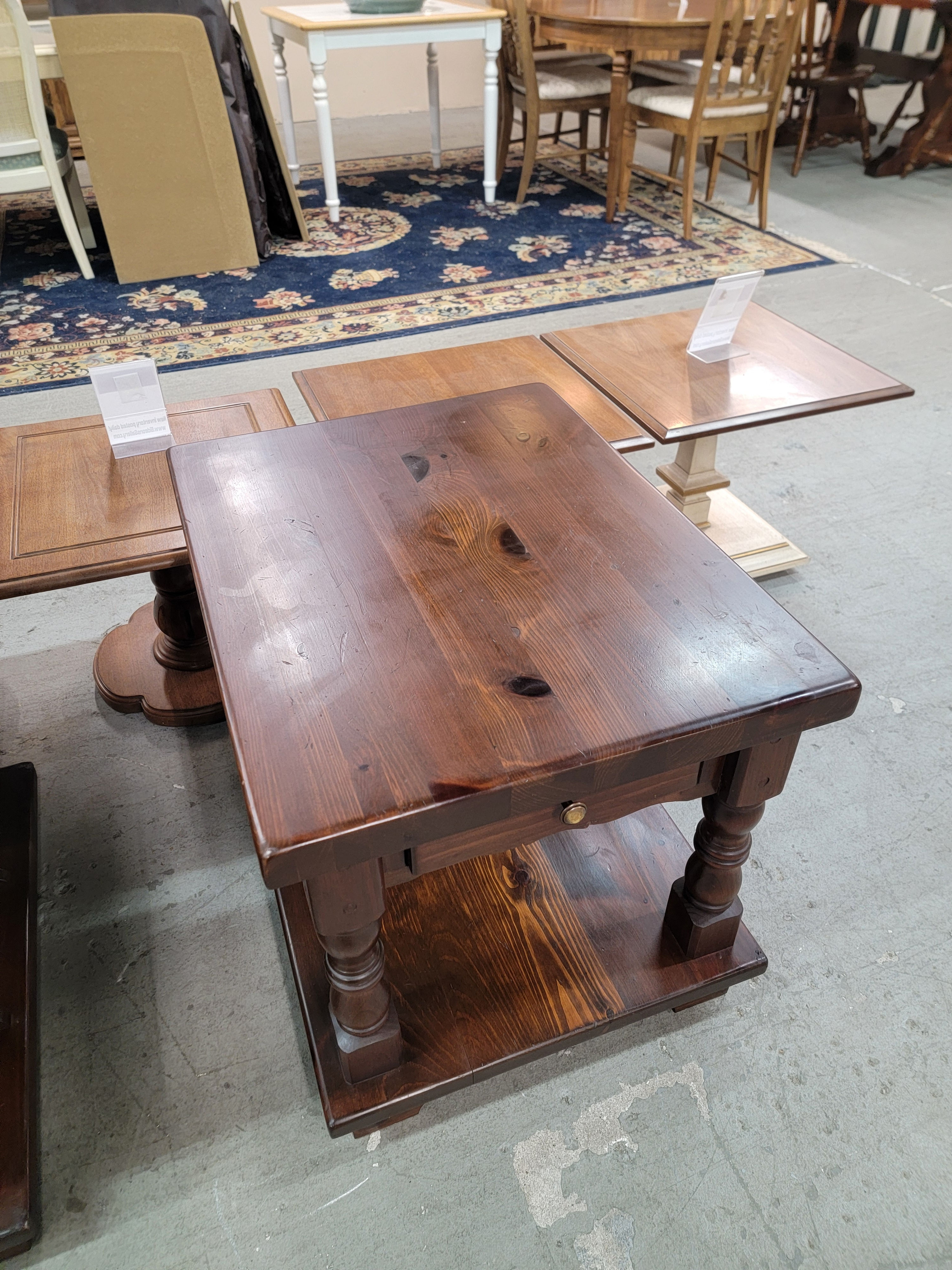 Single Drawer Two Tier Dark Pine Wood End Table Nightstand #501-16