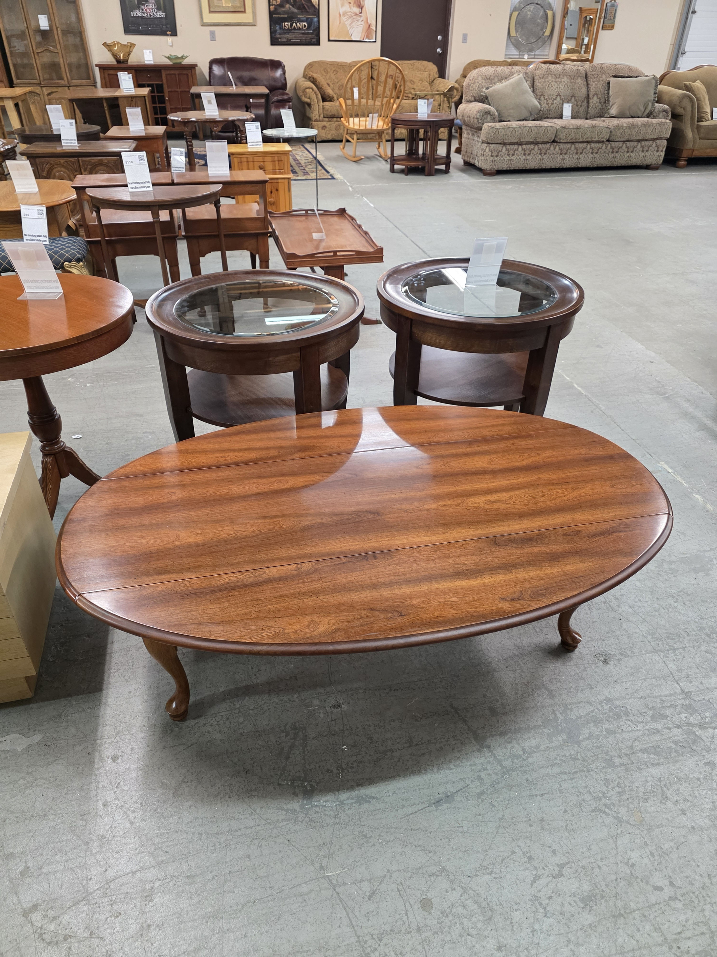 Wide Drop Leaf Wood Coffee Table #520-1