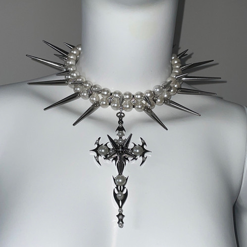 国内で当店のみ 666999 - Gothic Passion Crucifix pearl choker Gothic Passion Crucifix pearl choker | 666999acc