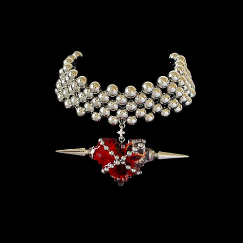 国内で当店のみ 666999 - Bleeding-cyber-heart beaded choker Bleeding-cyber-heart beaded choker(2 colors) | 666999acc