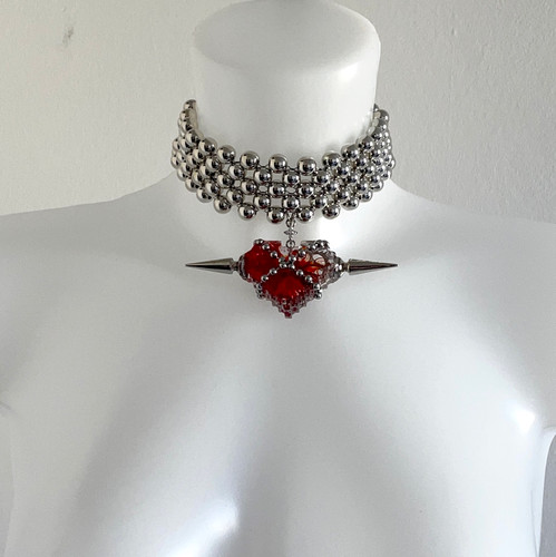 国内で当店のみ 666999 - Bleeding-cyber-heart beaded choker Bleeding-cyber-heart beaded choker(2 colors) | 666999acc
