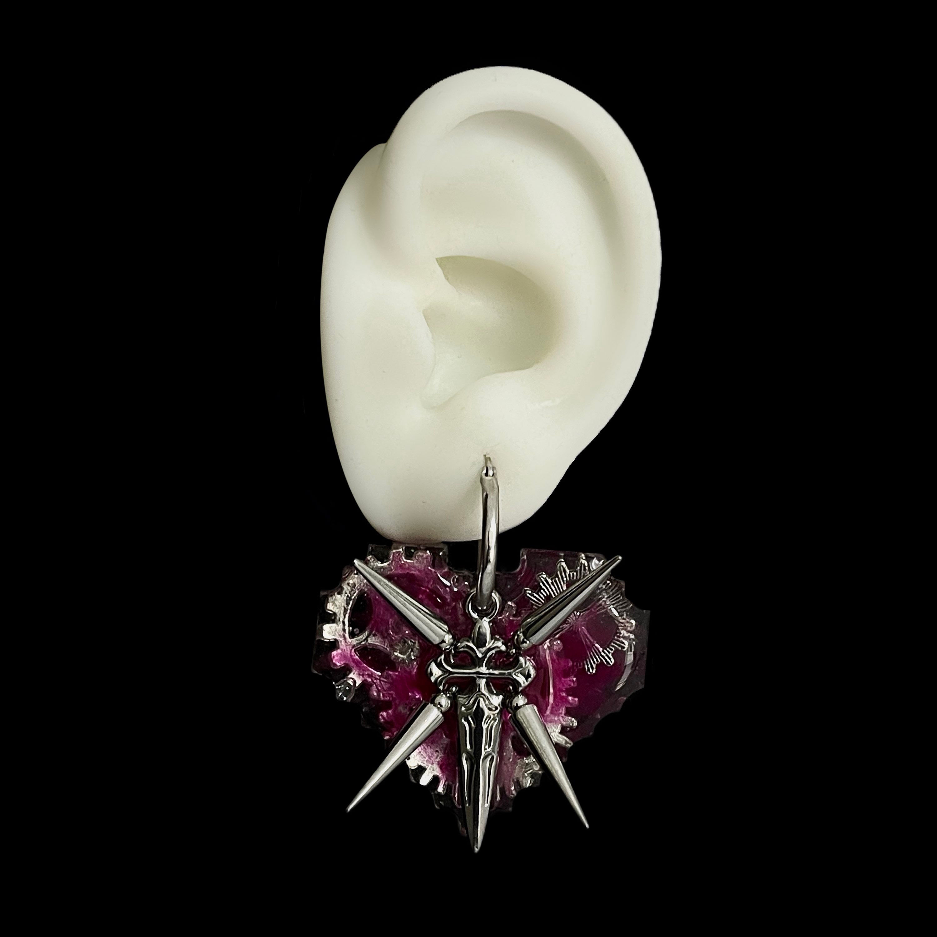 Cyber Pink heart s925 sterling silver earrings