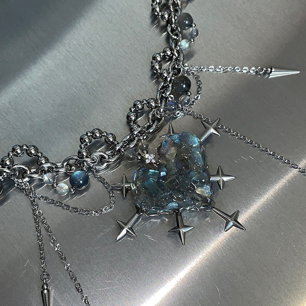 Miniatura: <Redemption Heart>Labradorite spiky heart choker