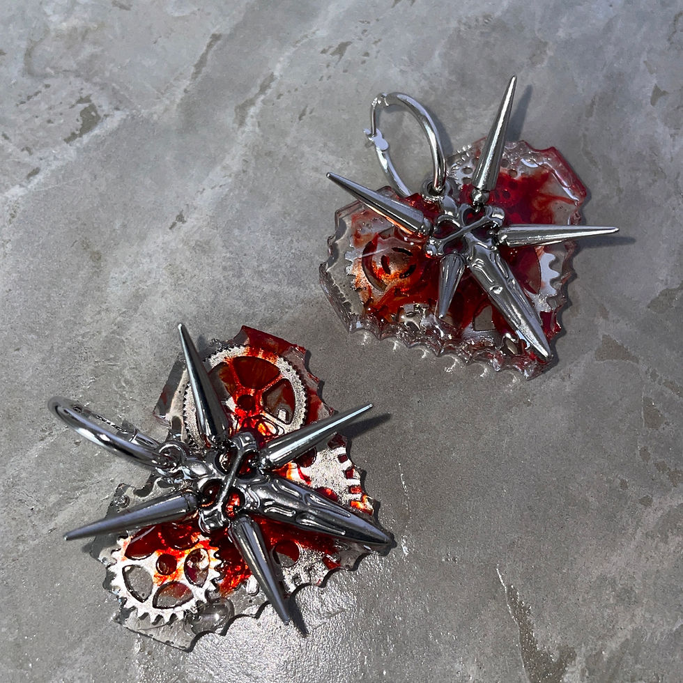 Miniature : Cyber Bloody heart s925 sterling silver earrings