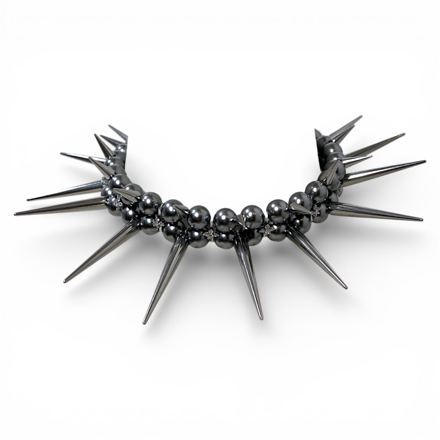‘Desire’ double Grey Pearls spikes choker