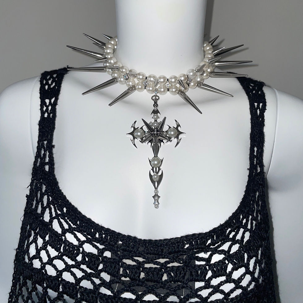 国内で当店のみ 666999 - “Silver-Rock”spikes cross choker Gothic Passion Crucifix pearl choker | 666999acc