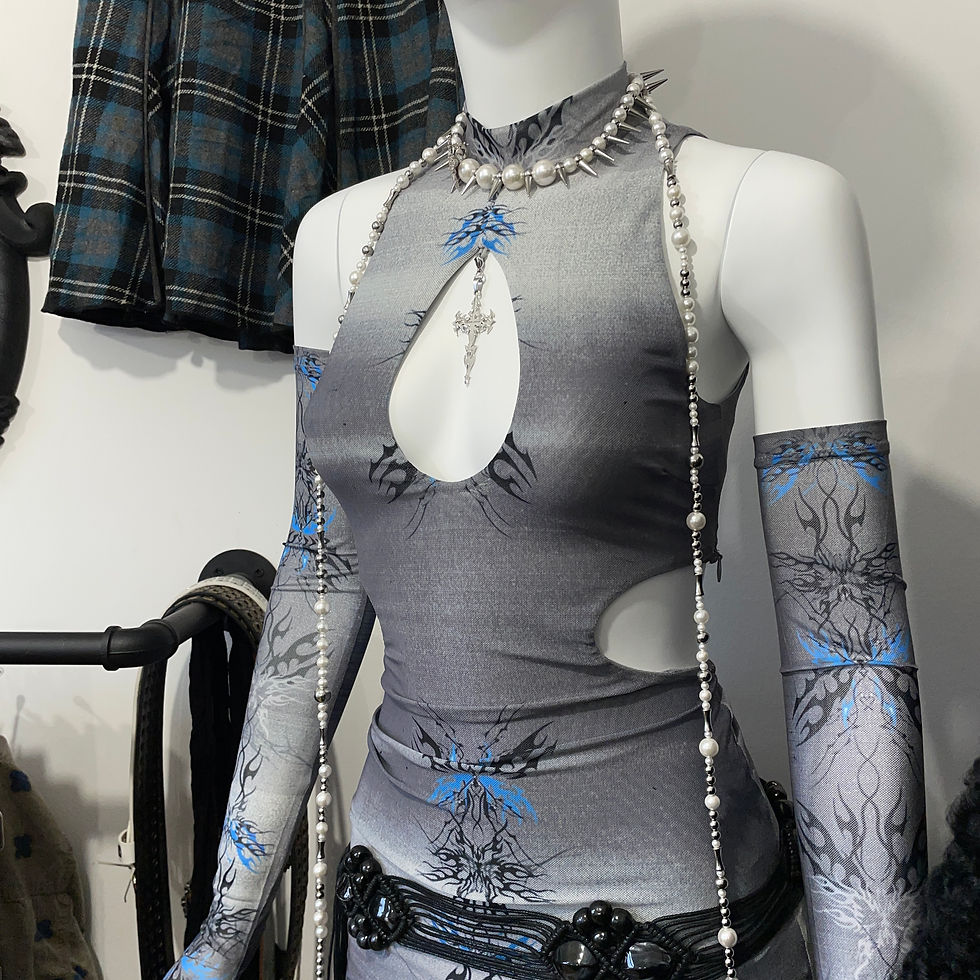 Thumbnail: FUNKY STAR double chains pearls necklace 
