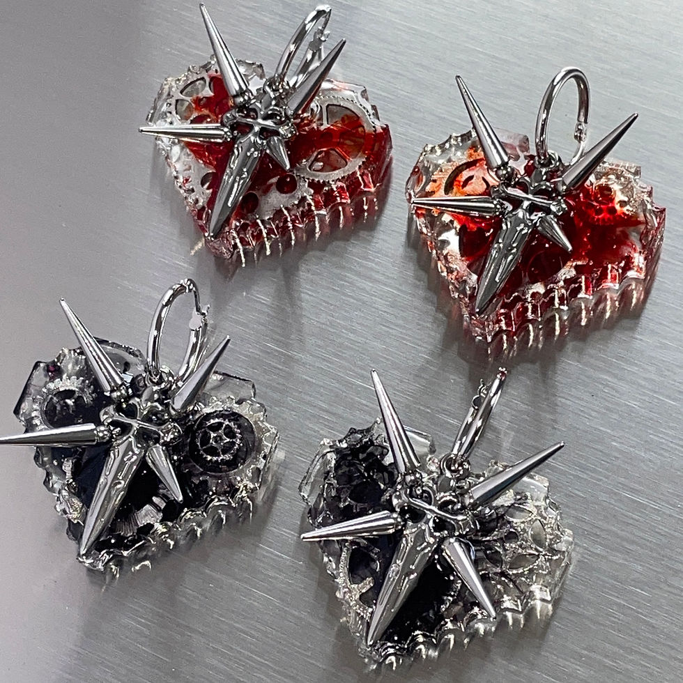 Thumbnail: Cyber DARK heart s925 sterling silver earrings