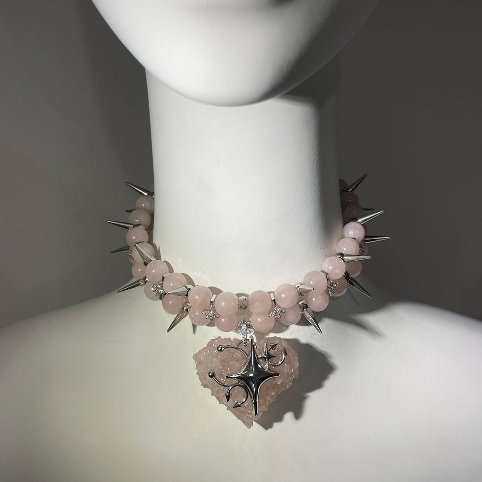 Thumbnail: Venus Thorn Heart rose quartz choker