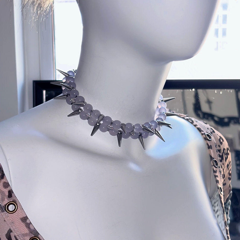 Thumbnail: Lavender jade short spiked choker
