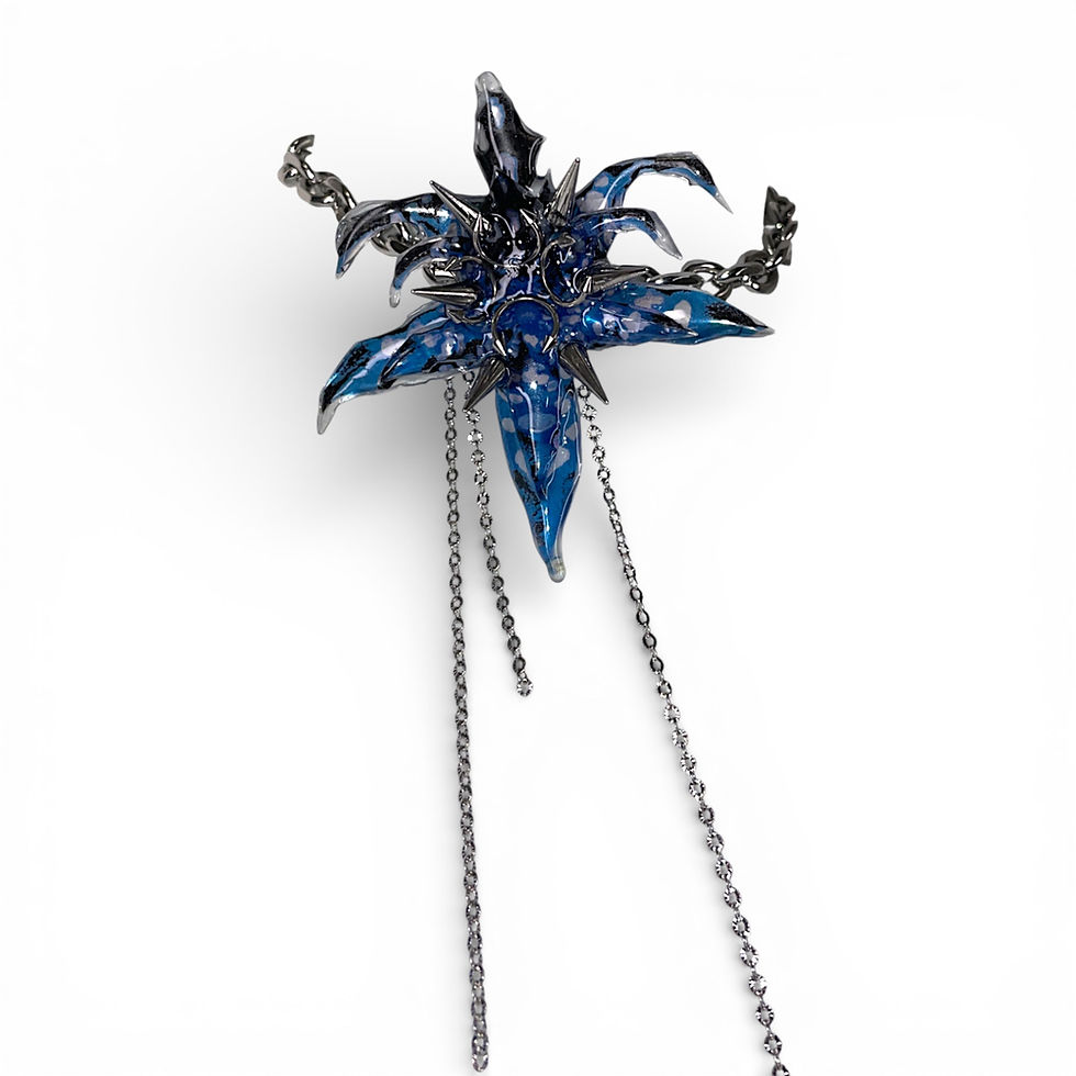 Thumbnail: Thorned Illusionary Blue 3D flower choker /necklace