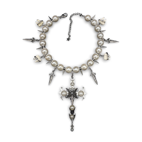 Molten Fangs Pearls Cross necklace | 666999 Official