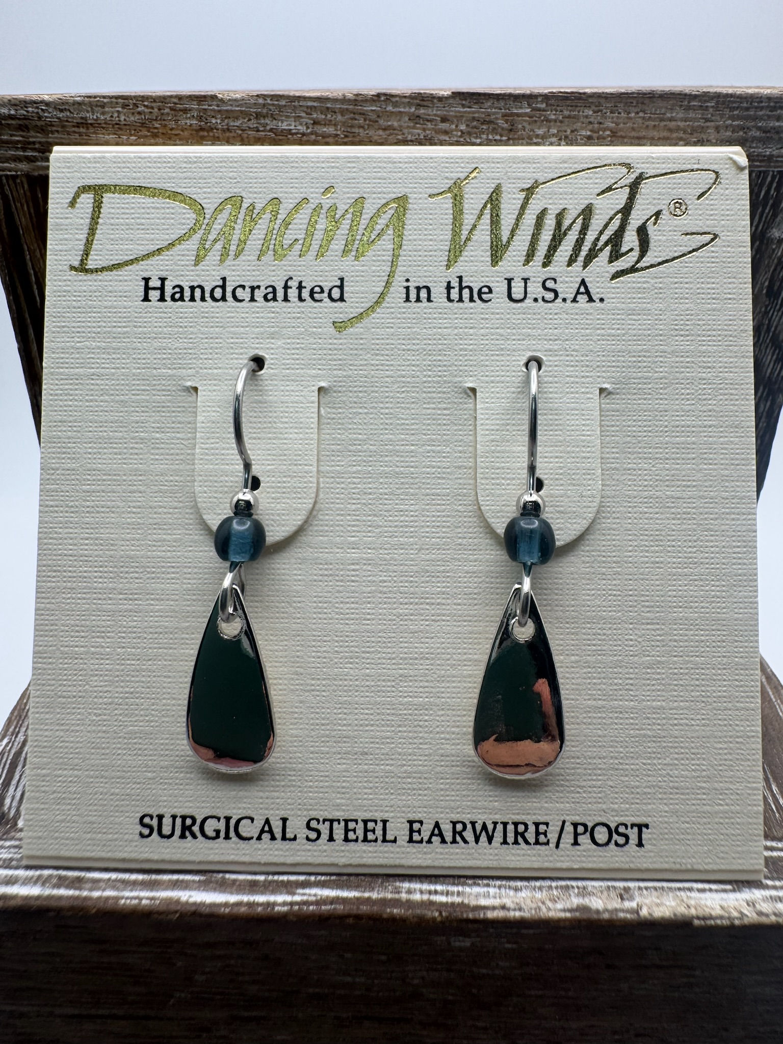 Silver Oval with Blue Bead