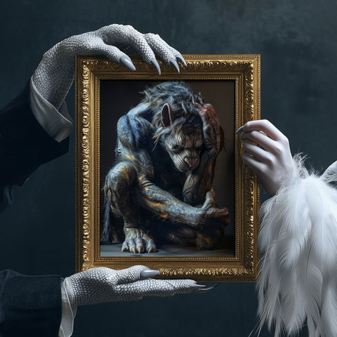 Fantasy karakter szürreális keretben