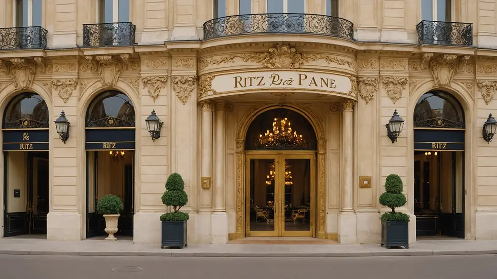Eye-level view of the opulent exterior of Ritz Paris