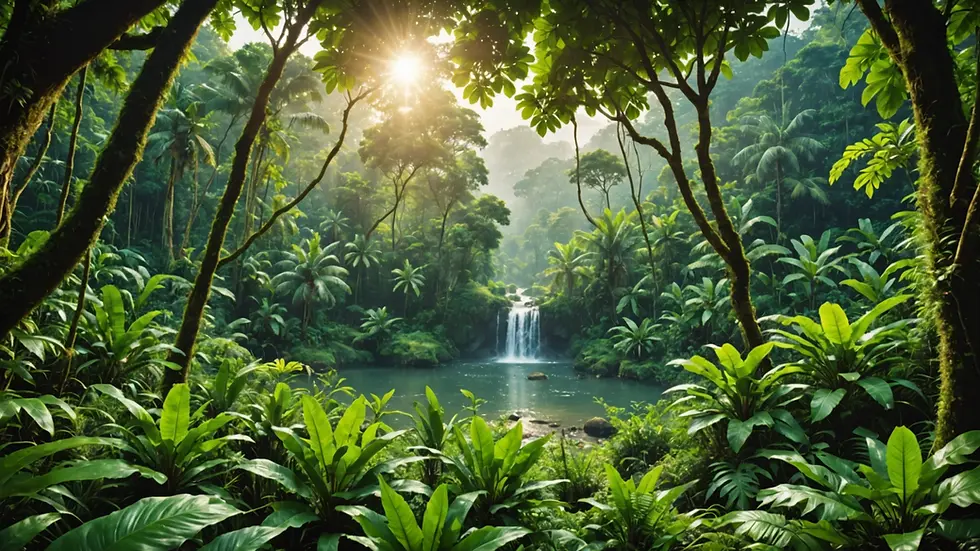 Wide angle view of lush jungle landscape