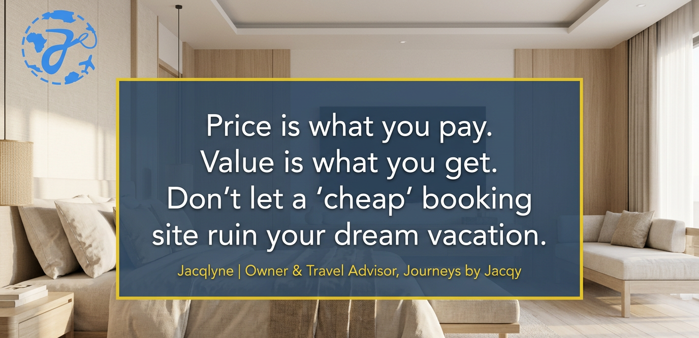Quote banner about the hidden costs of discount travel booking sites.