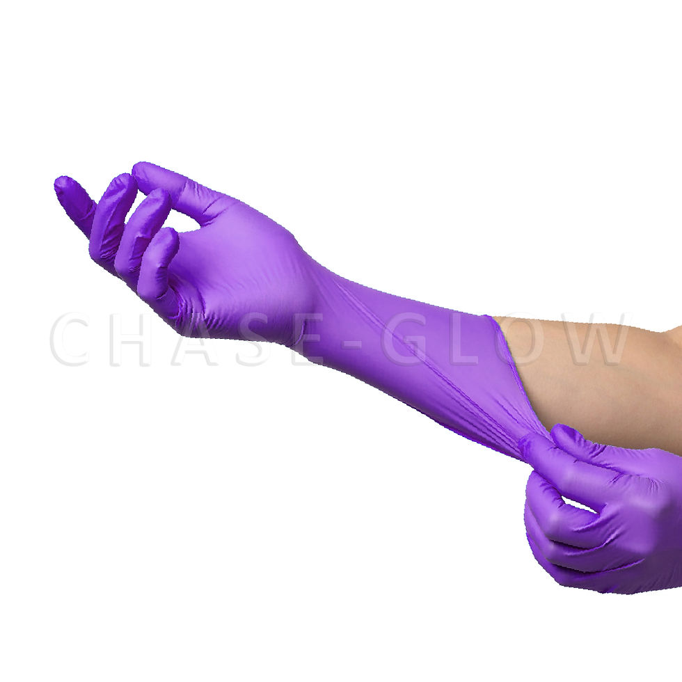 縮圖：NBR耐油材質製成，加長型NBR無粉手套設計，加長袖口提供更高的防護範圍，防止液體進入，適合化學實驗、清潔作業及工業應用。NBR手套、加長手套、無粉手套、防化手套、工業手套、12吋NBR手套、耐油手套、紫色NBR手套