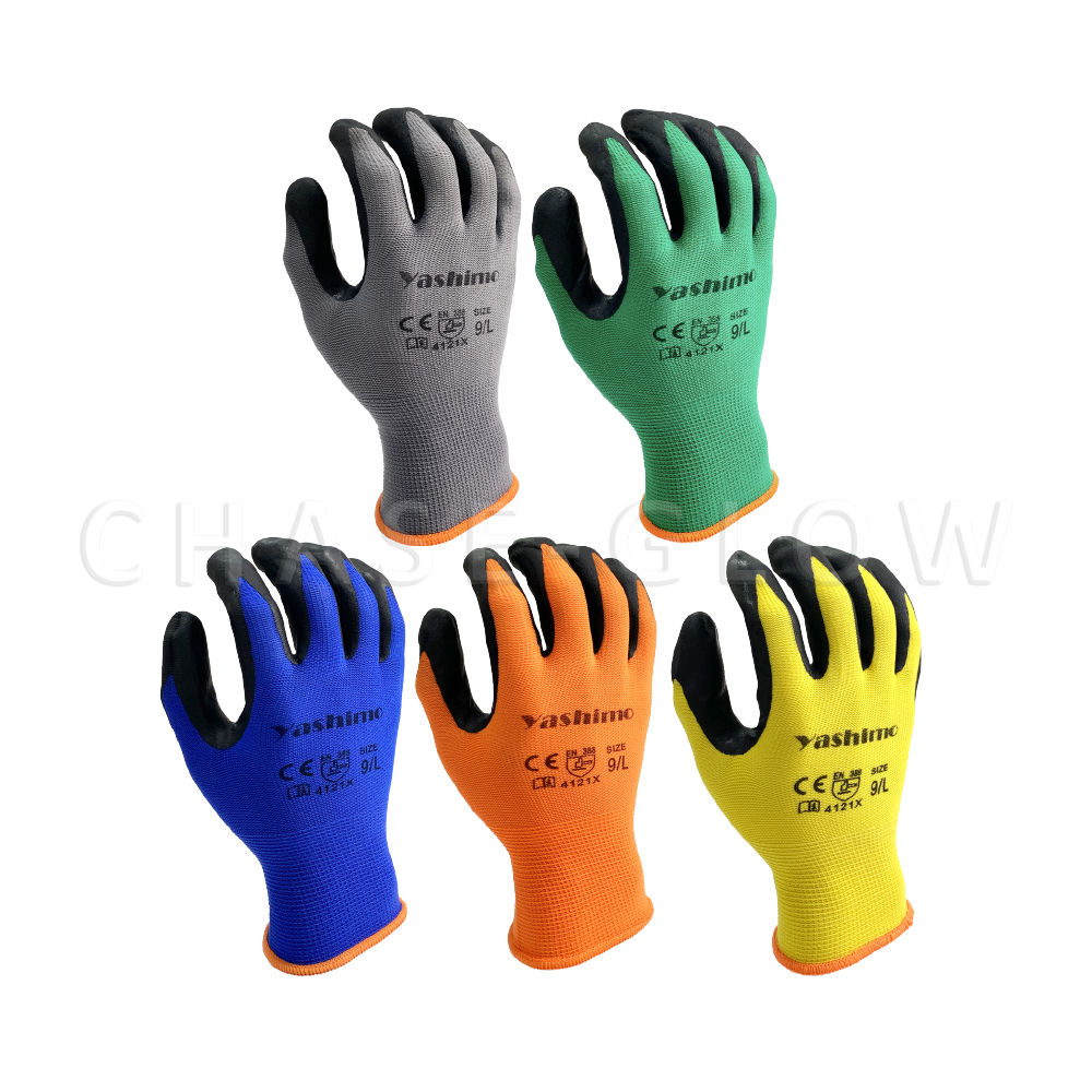 亮彩舒適多用途手套多彩設計，滿足不同用途需求，增添作業高度辨識。採用NBR發泡工藝提供透氣、耐油、耐磨性能。適用於機械製造、汽車維修等多種工業場景。多用途手套、工作手套、亮彩手套、耐油手套、工業手套、DIY手套、NBR發泡手套