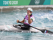 Savsek celebrating a gold medal