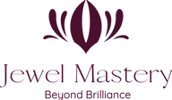 Jewel Mastery logo featuring a dark purple stylized lotus or gemstone design