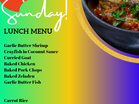Sunday's Lunch Menu