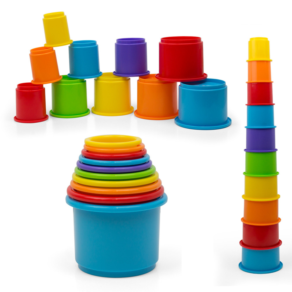 Rainbow Stacking & Nesting Cups Baby Building Set. 10 Pieces.