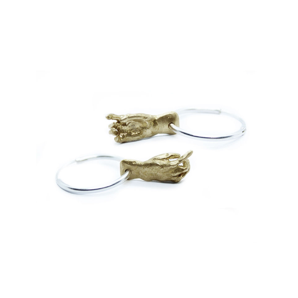 Silver hoop earrings Hands