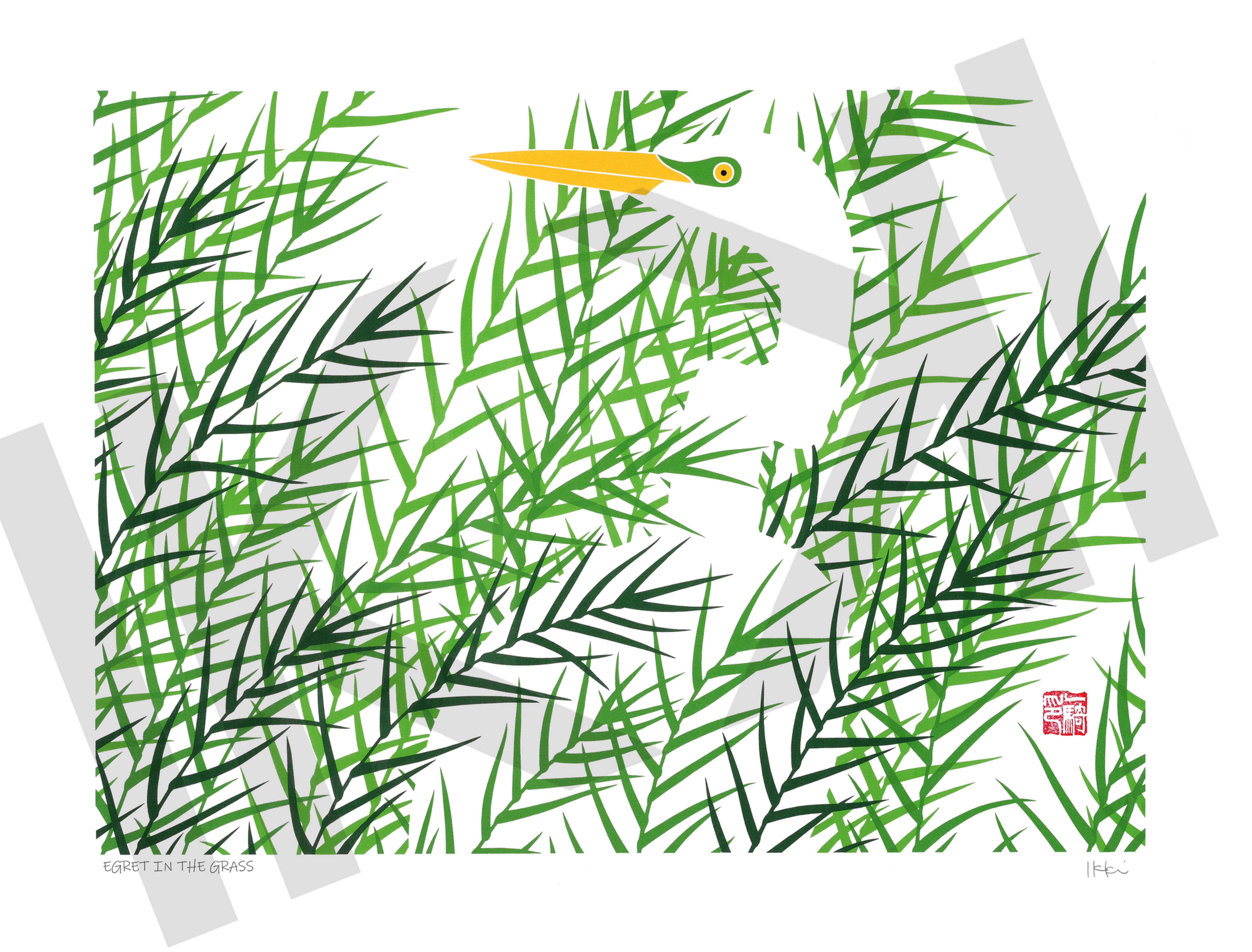 Egret in the Grass by Ikki Matsumoto, Giclee Print