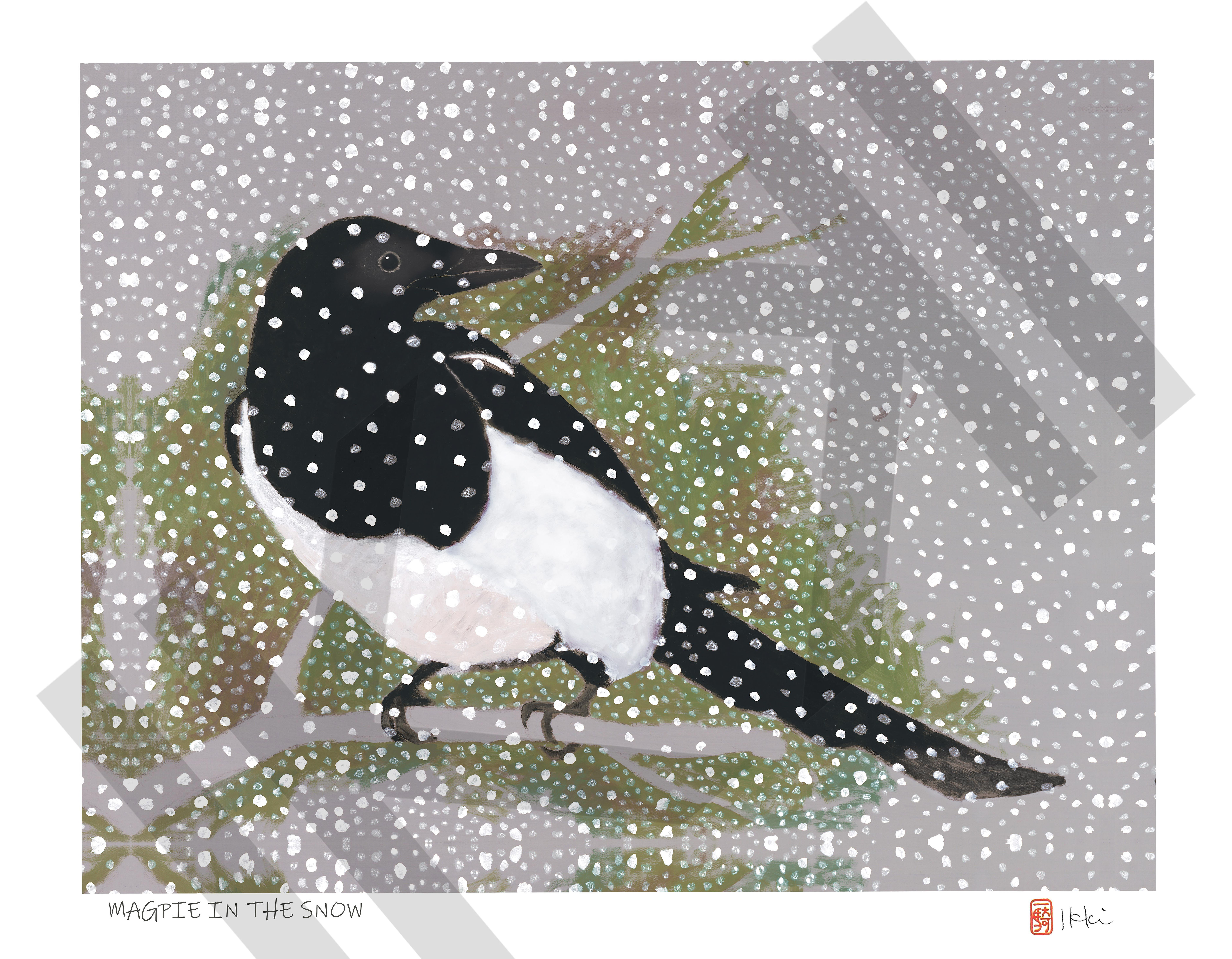 Magpie In The Snow by Ikki Matsumoto, Giclee Print