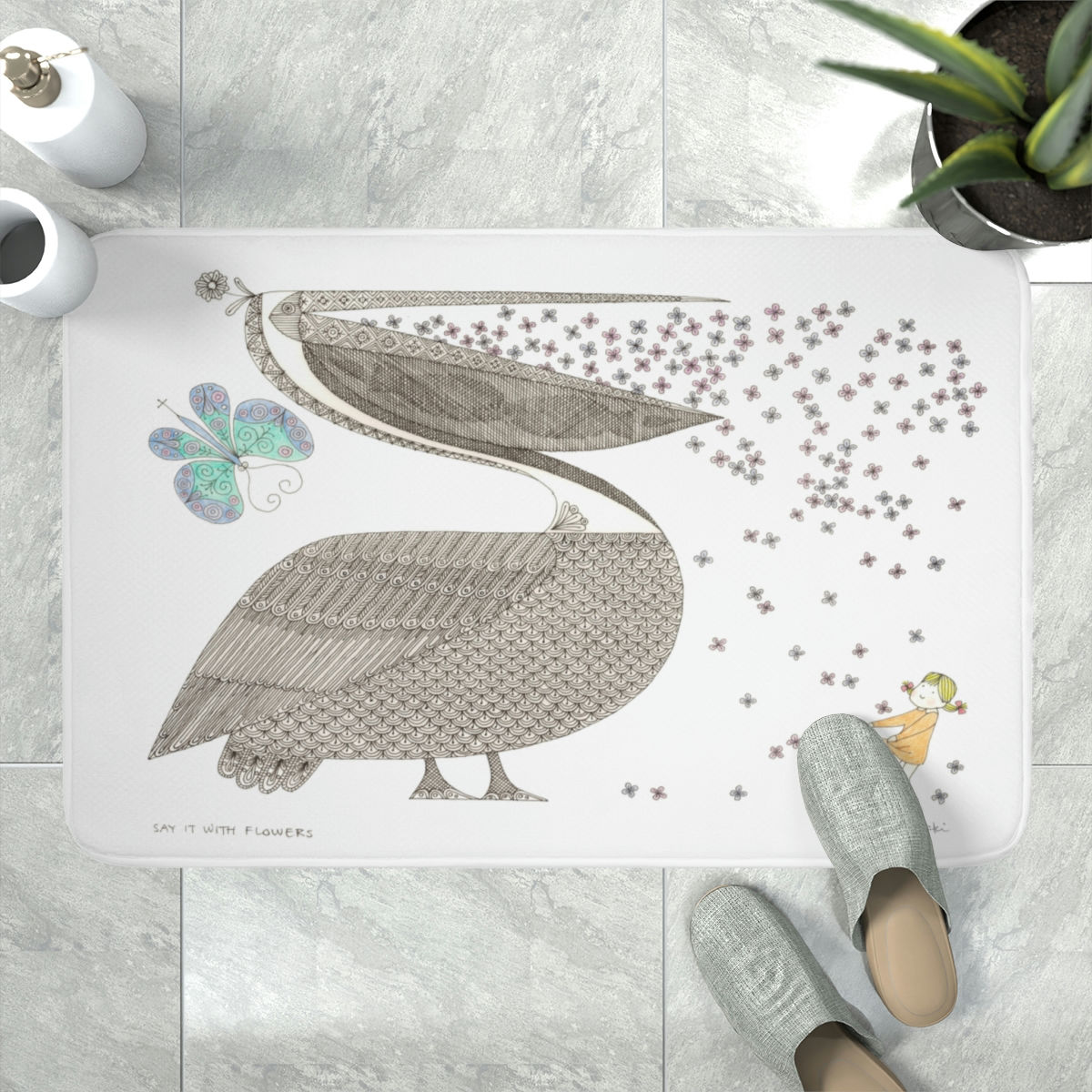 Say It With Flowers by Ikki Matsumoto Memory Foam Bath Mat
