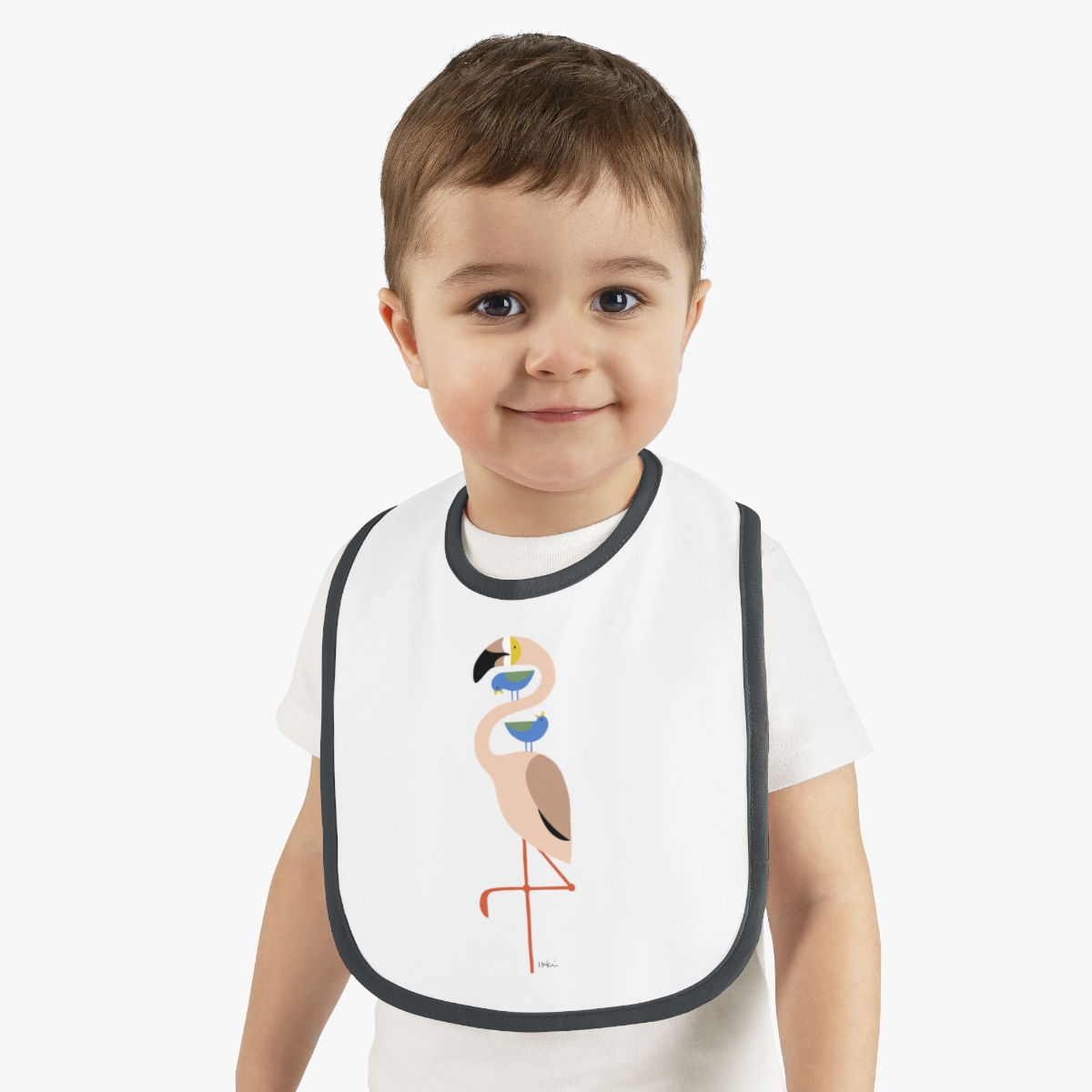 Flamingo and Friends Baby Contrast Trim Jersey Bib