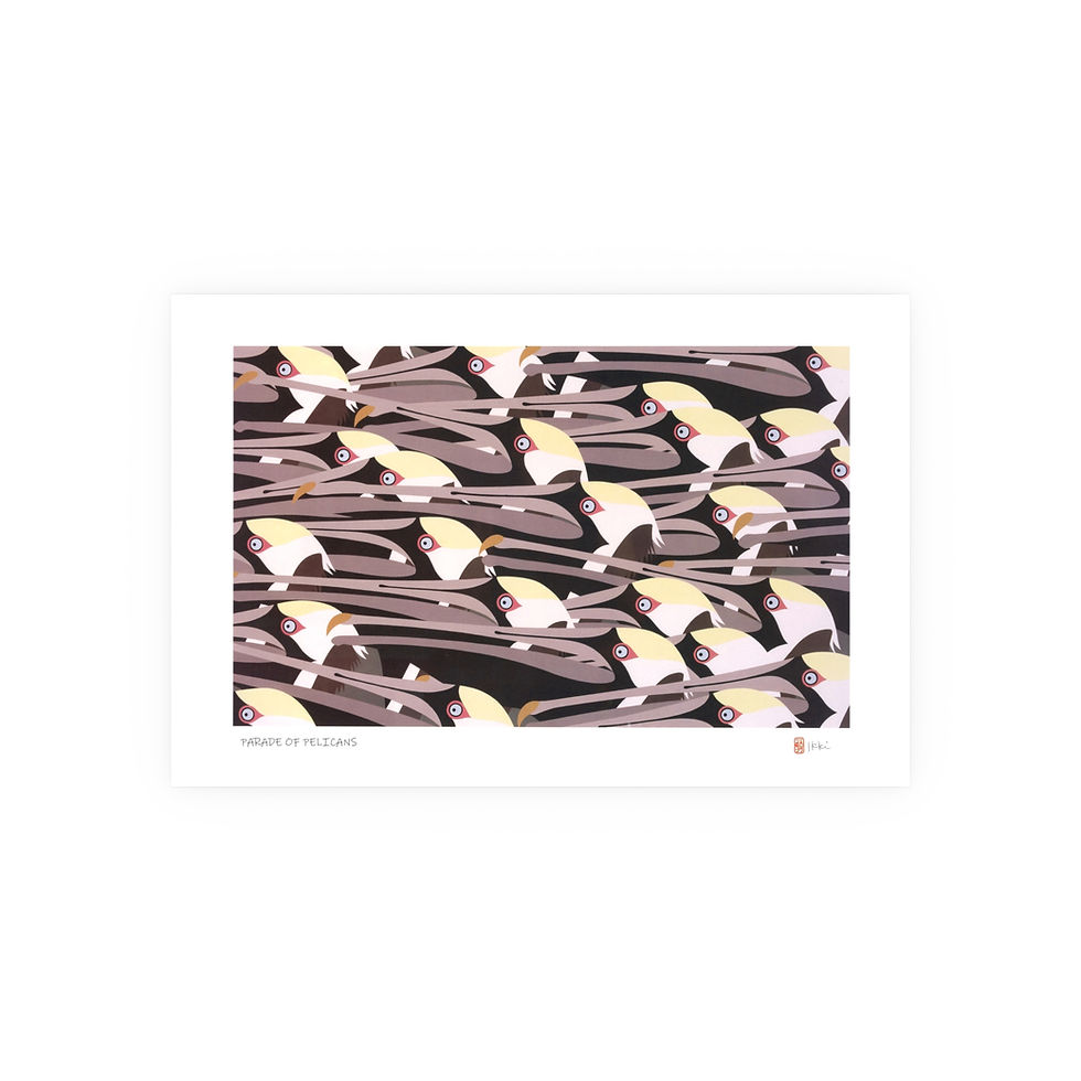 Thumbnail: Parade of Pelicans Satin and Archival Matte Posters by Ikki Matsumoto