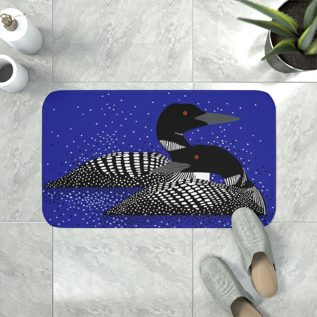 Blue Loons by Ikki Matsumoto Memory Foam Bath Mat