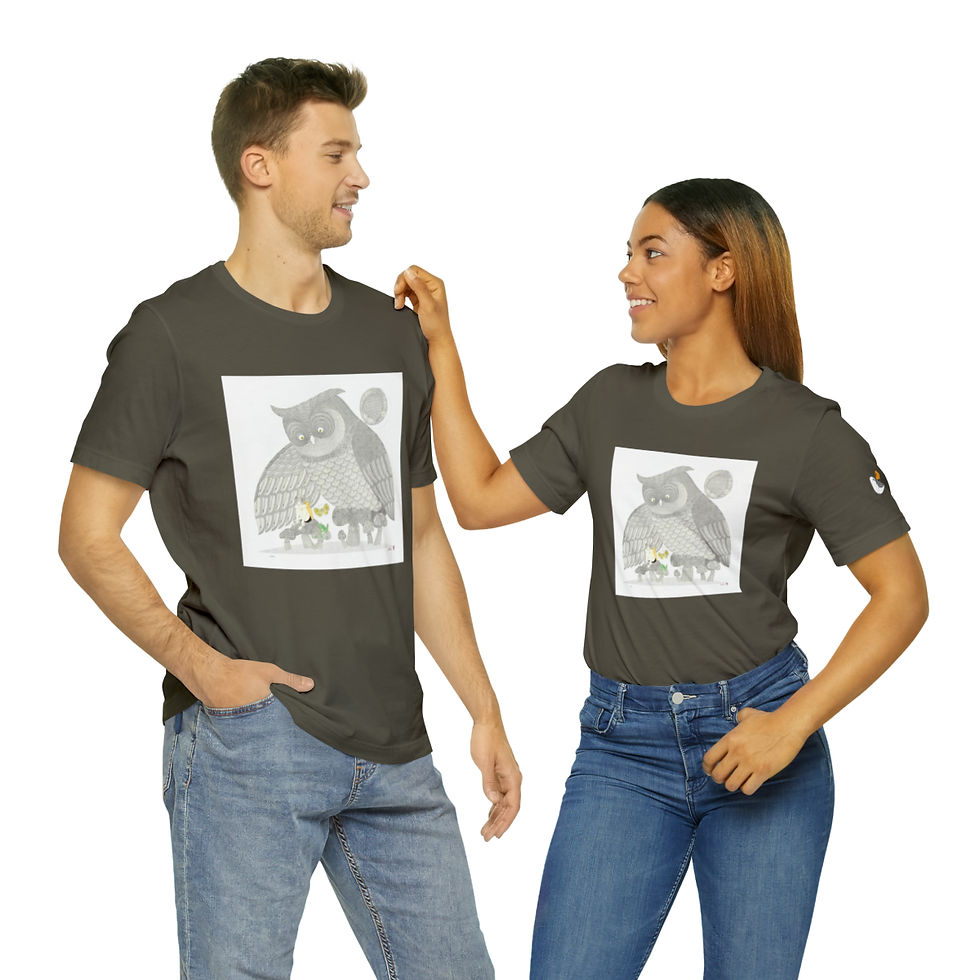 Thumbnail: Owl Series in Gray Unisex Style Jersey Short Sleeve Tee by Ikki Matsumoto