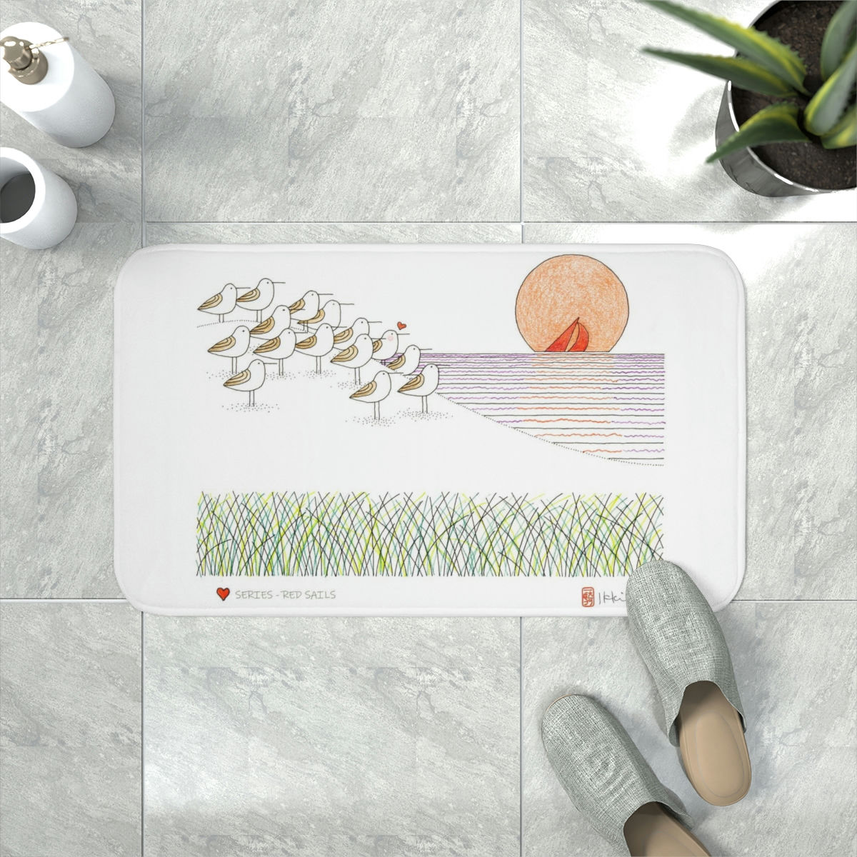 Red Sails by Ikki Matsumoto Memory Foam Bath Mat