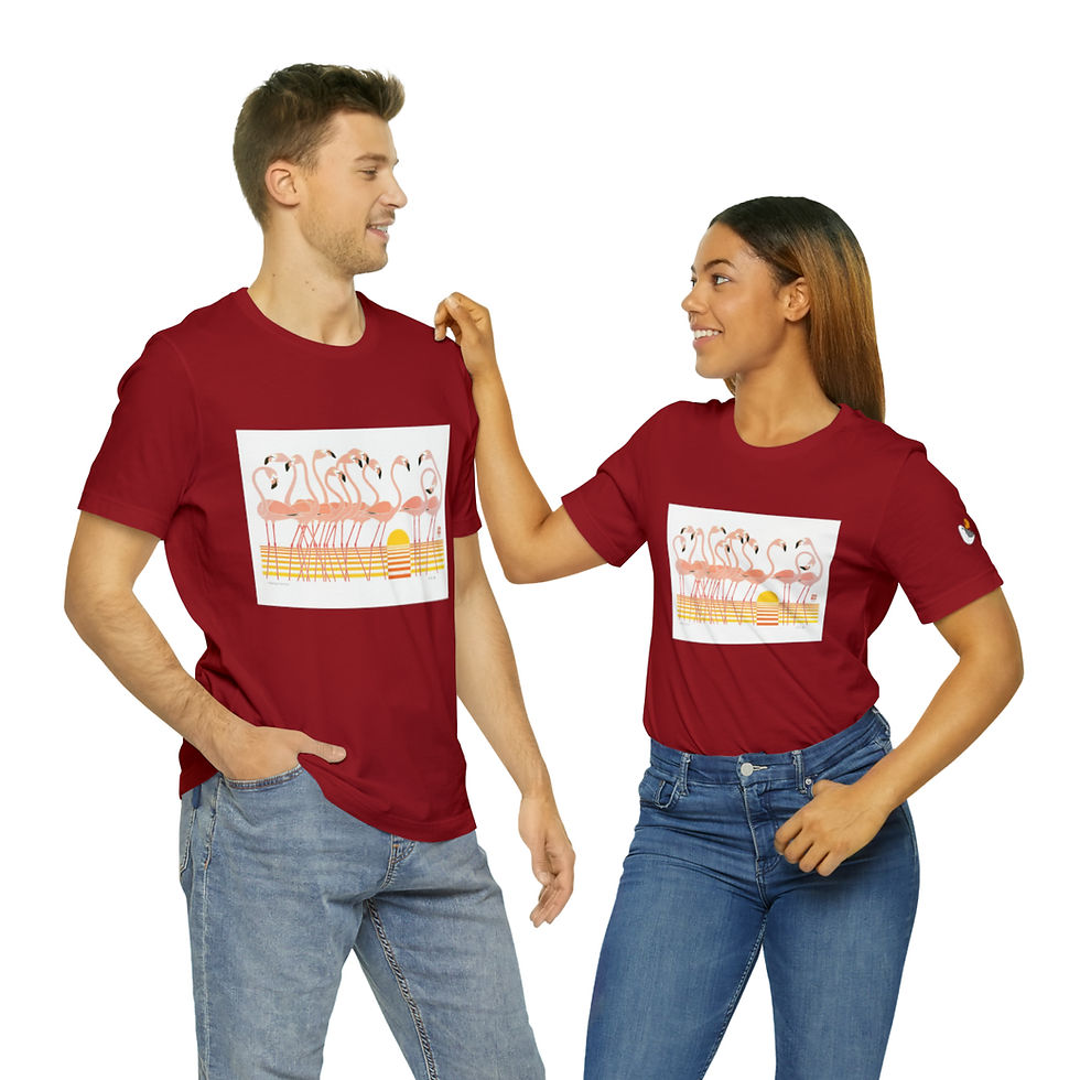 Thumbnail: Flamingo Sunrise Unisex Jersey Short Sleeve Tee by Ikki Matsumoto