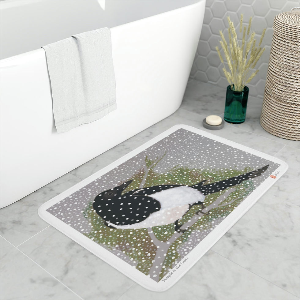 Magpie in the Snow by Ikki Matsumoto Memory Foam Bath Mat