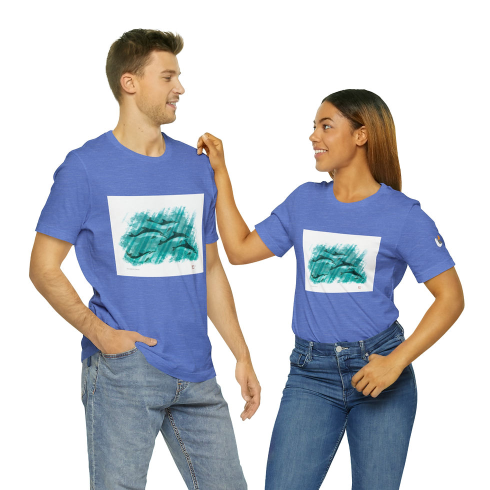 Thumbnail: Dolphins Dancing Unisex Jersey Short Sleeve Tee by Ikki Matsumoto